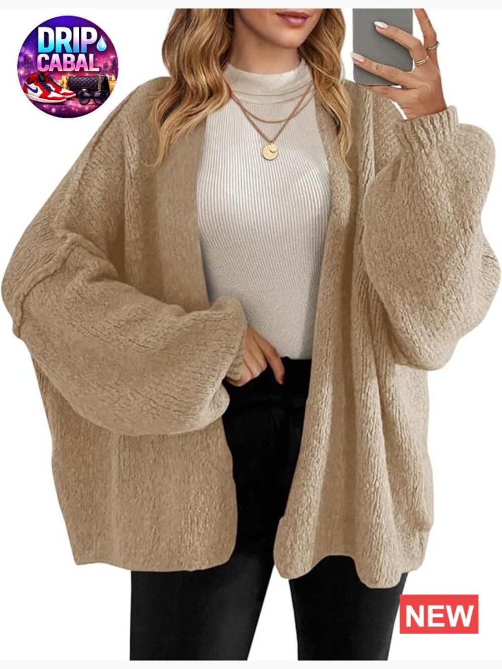 Oversized Chunky Knit Cardigan Sweater Open Front Long Lantern Sleeve